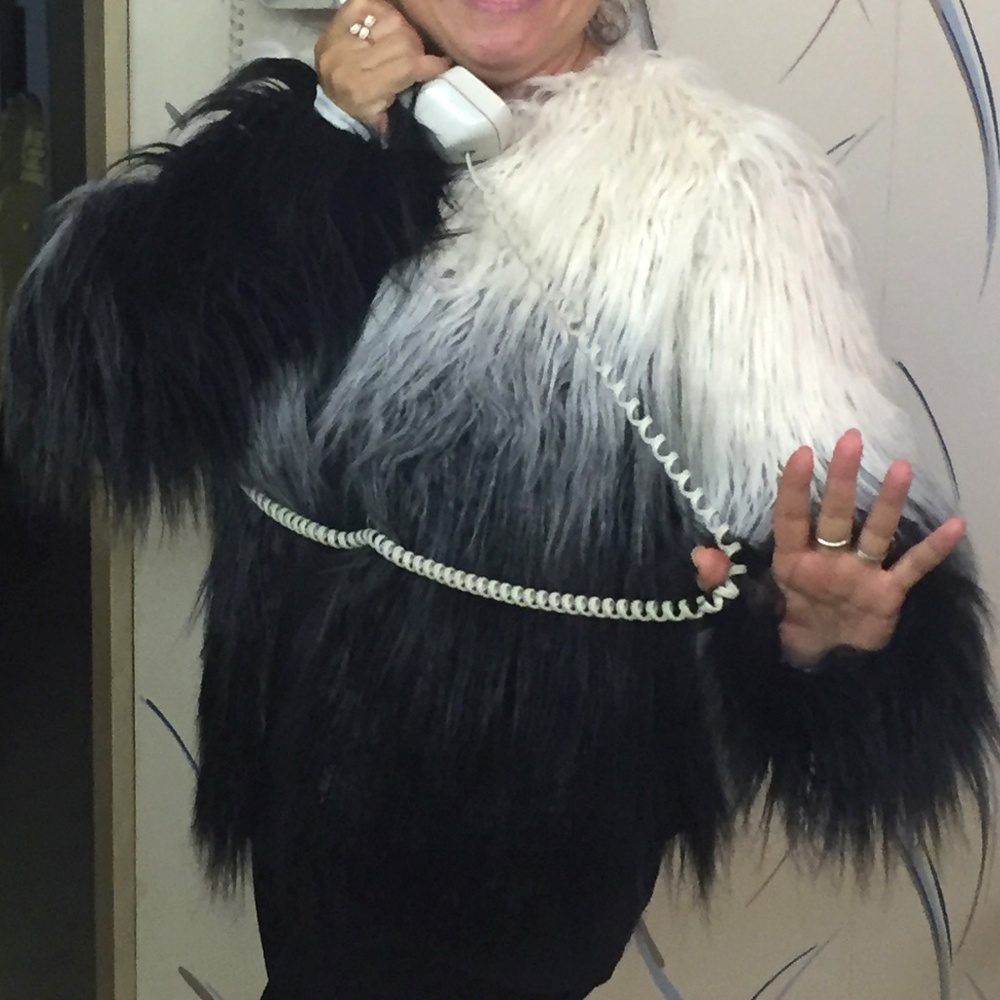 Thread & Supply Faux Fur Shag Plush Fluffy Coat Black & White Ombre Womens M
